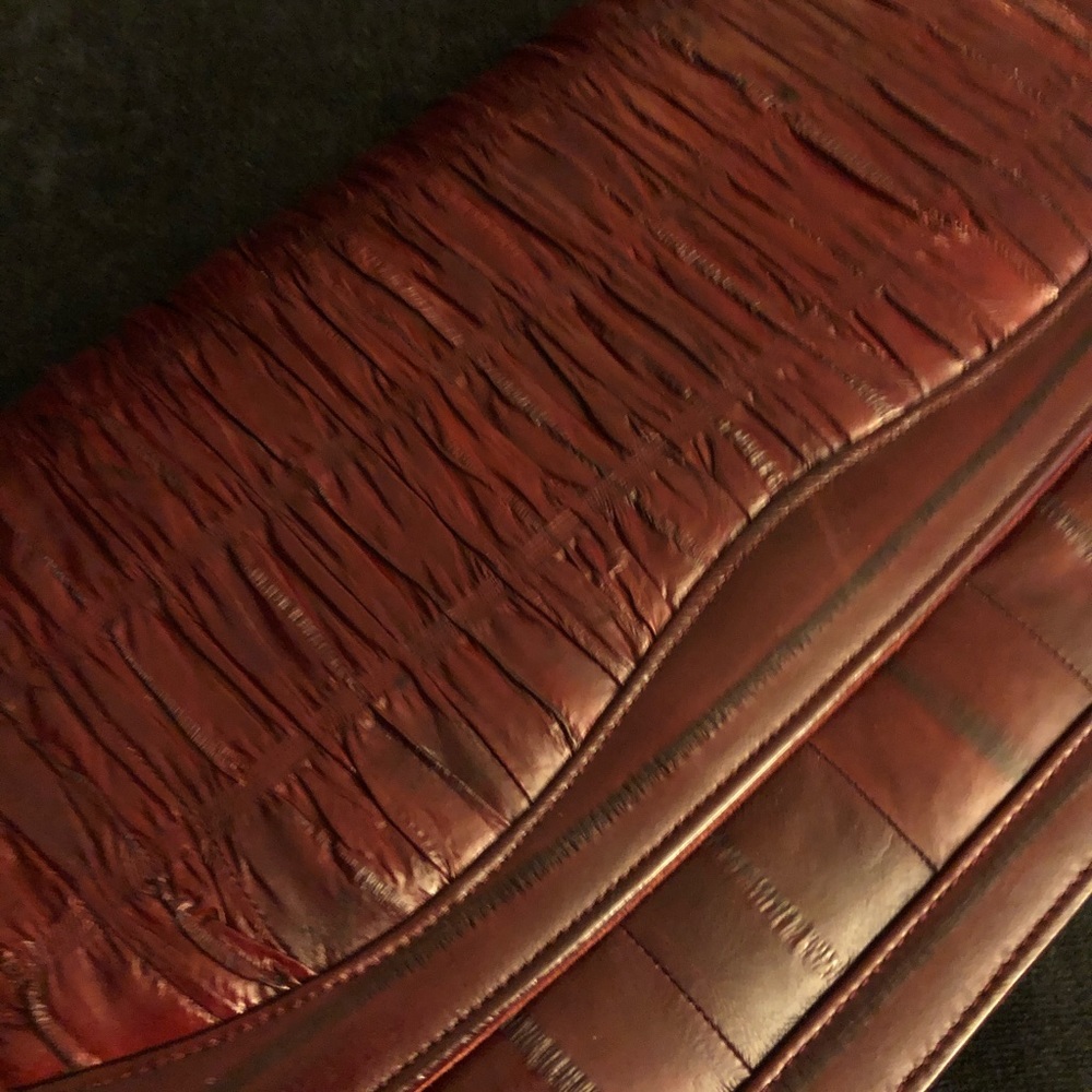 Vintage Eel Skin Leather Shoulder Bag | Cherry Brown Statement Purse - Picture 7 of 8